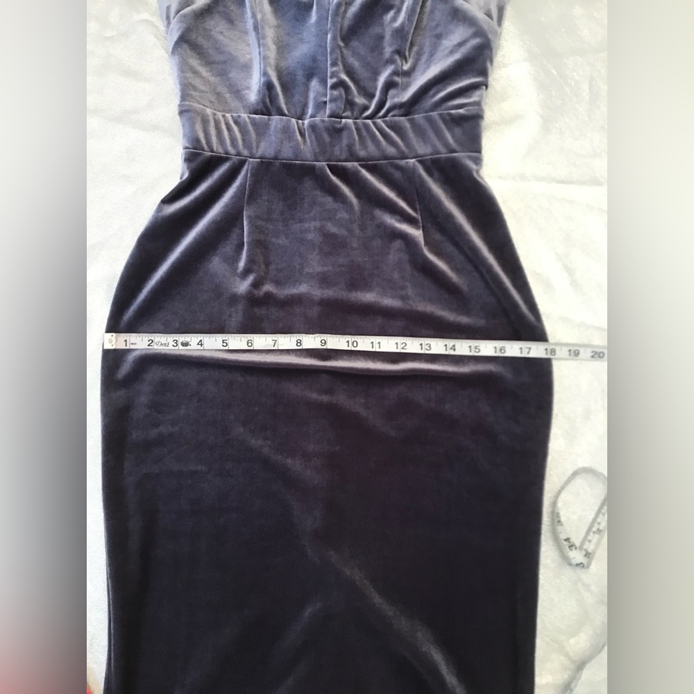 Laura Byrnes Pinup Couture Charcoal Velvet Midi Dress with Black Lace Trim - Picture 7 of 9